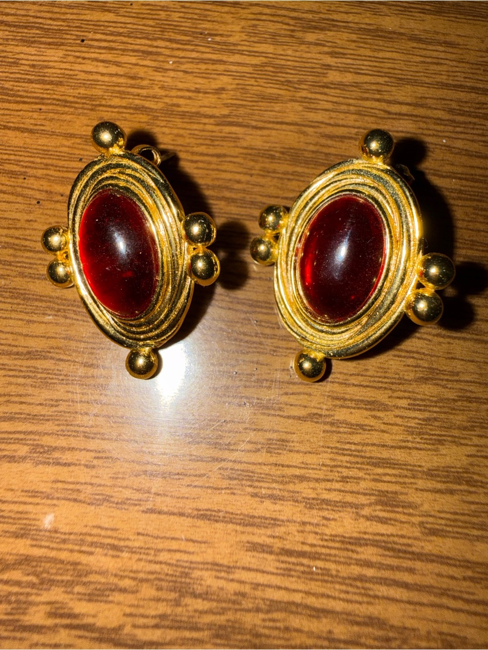Source Unknown Gold-Tone Earrings with Red Cabochons